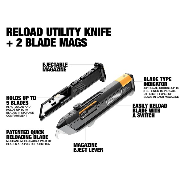 Toughbuilt Reload Utility Knife + 2 Blade Mags TB-H4S2-03 - main